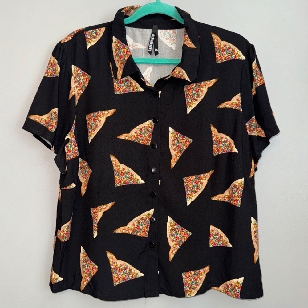 Dangerfield Fairy Bread Short Sleeve Button Up Novelty Shirt Black Size 16/ XL - Picture 2 of 7